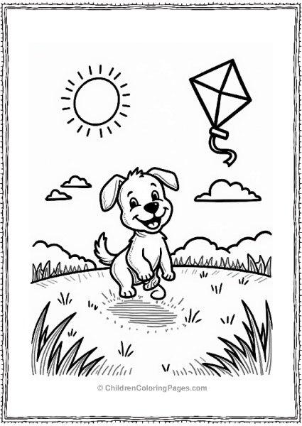 Dog Chasing A Colorful Kite In Summer Free PDF Printable