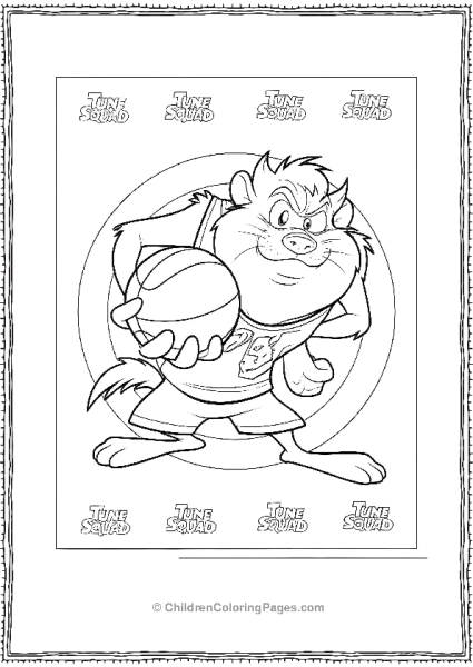 Easy Outline Of Tasmanian Devil Holding Basketball Space Jam Free PDF Printable