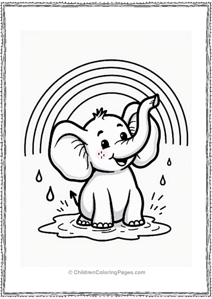 Elephant Splashing Under A Rainbow Free PDF Printable