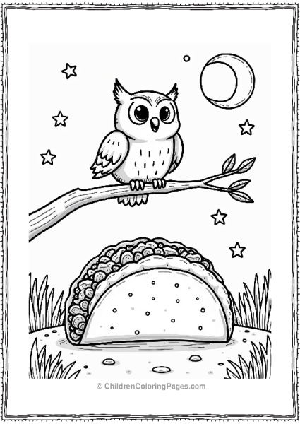 Excited Owl With Giant Taco Under The Stars Free PDF Printable