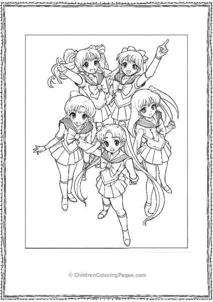 Five Japanese Sailor Moon Girls In Sailor Outfits Free PDF Printable
