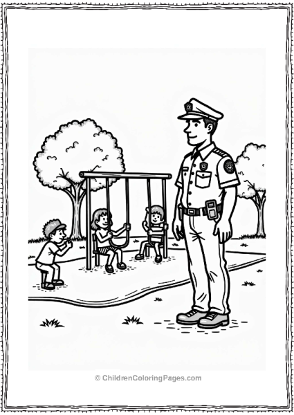 Friendly Police Officer At Playground Free PDF Printable