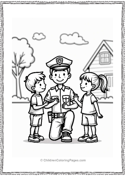 Friendly Police Officer With Children Free PDF Printable