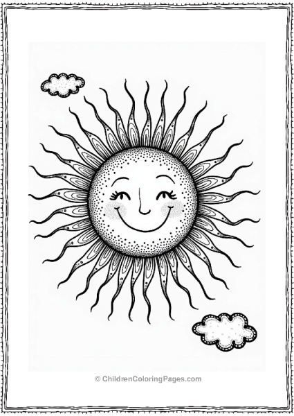 Friendly Smiling Sun With Zentangle Rays Free PDF Printable