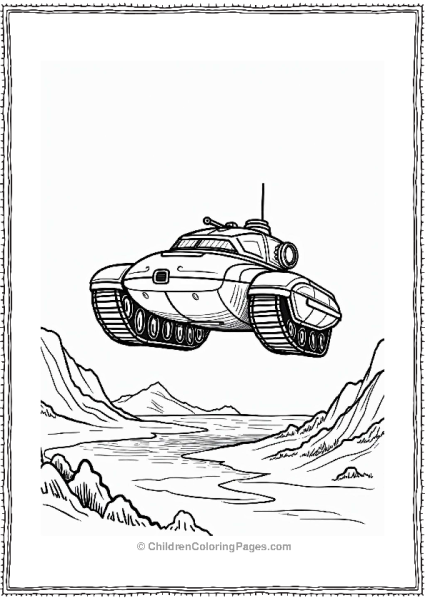 Futuristic Hover Tank Over Landscape Free PDF Printable