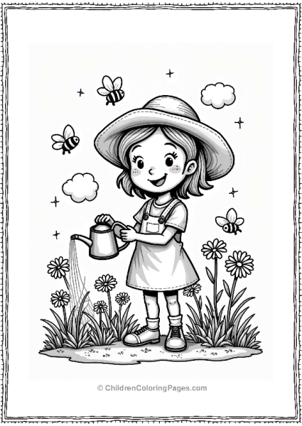 Gardener Watering Daisies Free PDF Printable