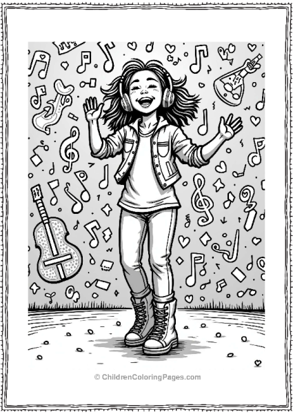 Girl Dancing With Headphones In Colorful Graffiti Free PDF Printable