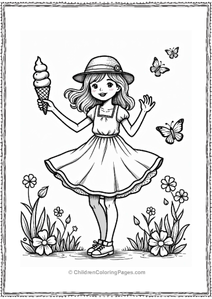 Girl Twirling In A Summer Dress With Ice Cream Free PDF Printable