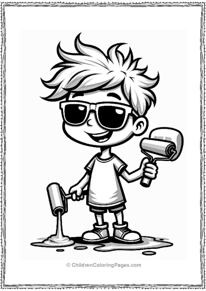 Graffiti Cheerful Cartoon Character With Paint Roller Free PDF Printable