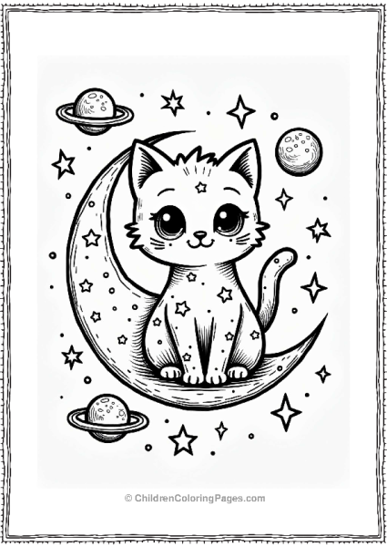 Graffiti Cosmic Cat On A Crescent Moon Free PDF Printable