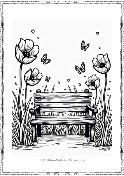 Graffiti Park Bench In A Colorful Garden Free PDF Printable