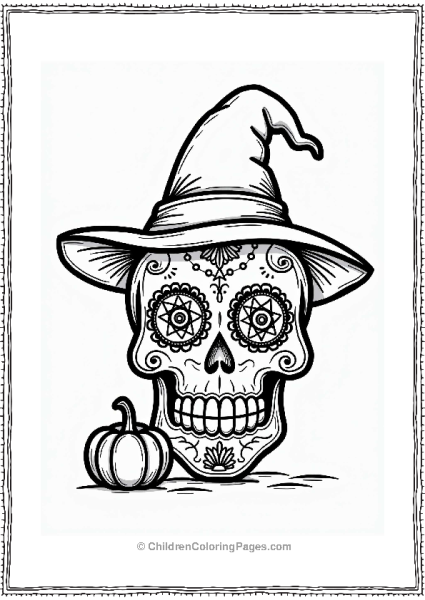 Halloween Sugar Skull With Witch Hat Free PDF Printable