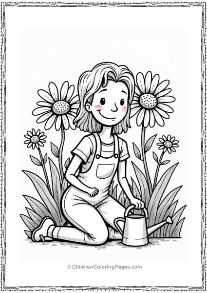 Happy Gardener In A Whimsical Daisy Garden Free PDF Printable