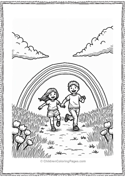 Happy Kids Chasing A Rainbow Free PDF Printable