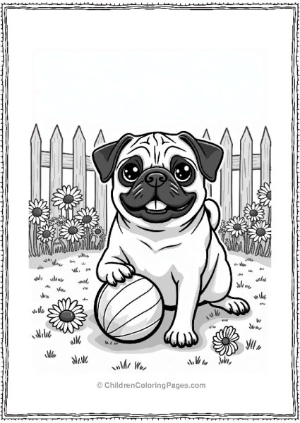 Happy Pug Playing In A Flower Garden Free PDF Printable
