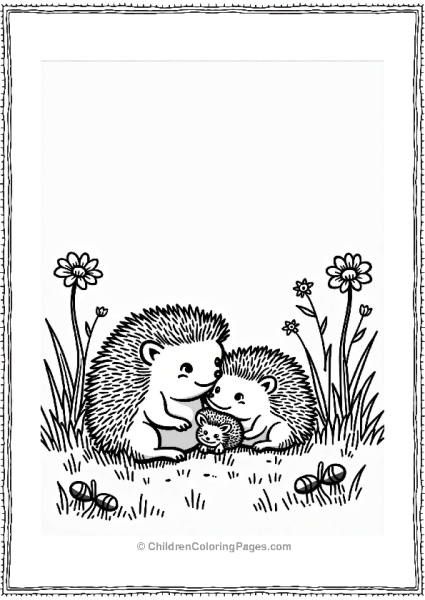 Hedgehogs In A Grassy Summer Scene Free PDF Printable
