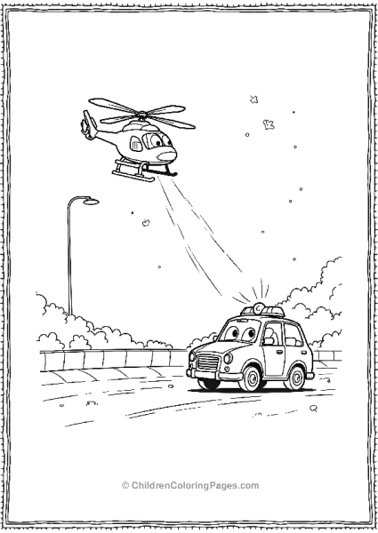 Helicopter Spotlight Shining On Police Car Free PDF Printable