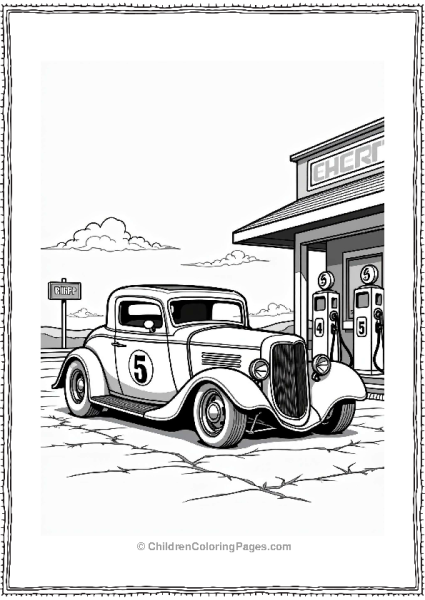Hot Rod Car At Vintage Gas Station Free PDF Printable