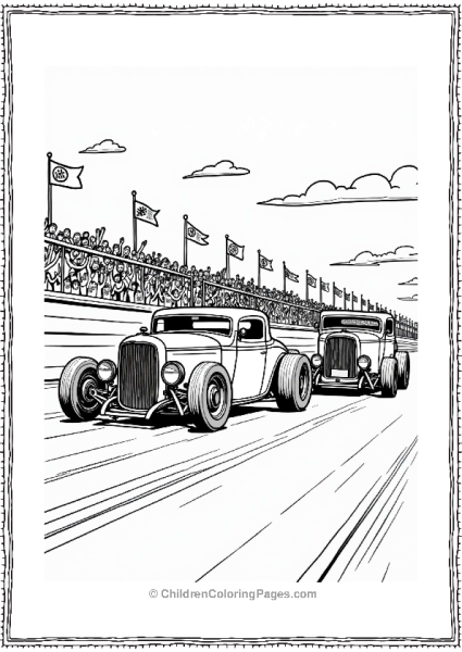 Hot Rod Cars Racing On The Track Free PDF Printable
