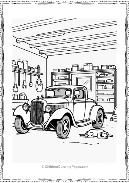 Hot Rod Garage Scene With Dog Free PDF Printable