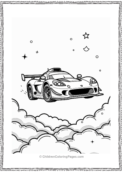 Hovering Race Car In A Whimsical Sky Free PDF Printable