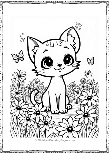 Inkling Cat In A Flower Patch Free PDF Printable