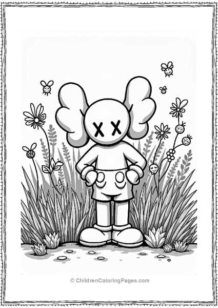 KAWS Character Behind A Giant Flower Free PDF Printable