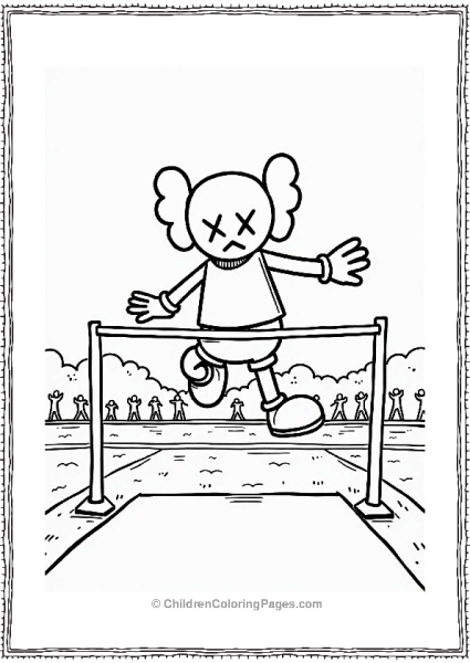 KAWS Figure High Jump In Athletic Field Free PDF Printable