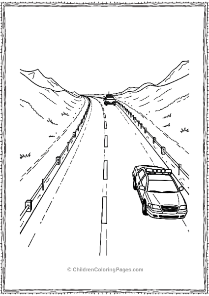 Long Highway Stretch Single Police Car Free PDF Printable