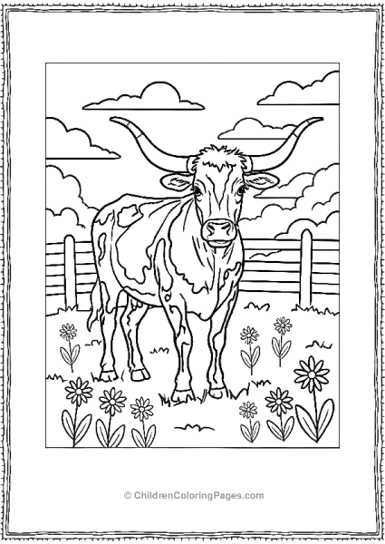 Longhorn Cow With Spots Standing Texas Free PDF Printable