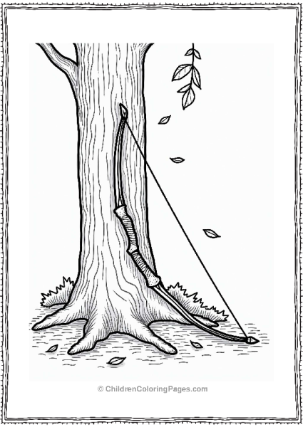 Lord Of The Rings Elven Bow Against A Tree Trunk Free PDF Printable
