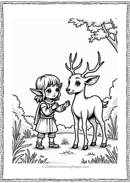 Lord Of The Rings Elven Child Playing With Deer In Woodland Free PDF Printable