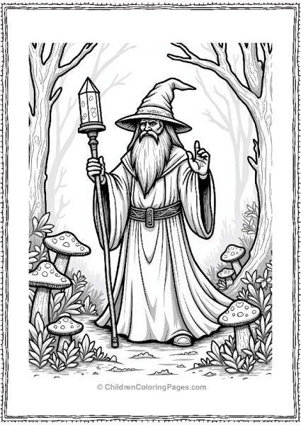 Lord Of The Rings Enchanting Wizard With Crystal Staff In Enchanted Forest Free PDF Printable