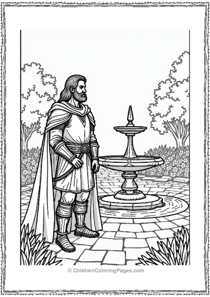 Lord Of The Rings Gondor Warrior Beside Fountain Free PDF Printable