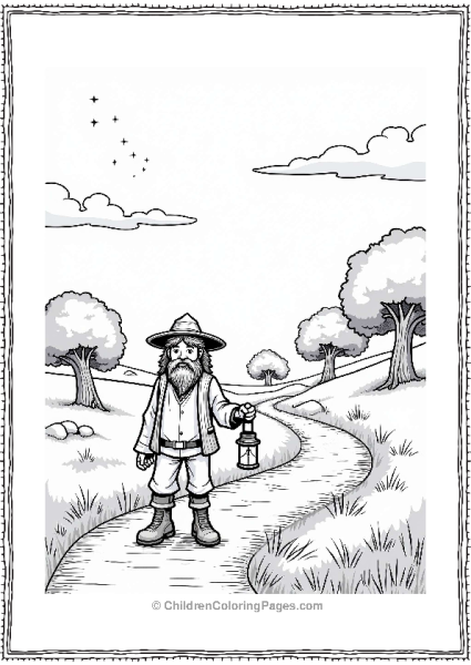 Lord Of The Rings Hobbit Walking Under A Starry Sky Free PDF Printable