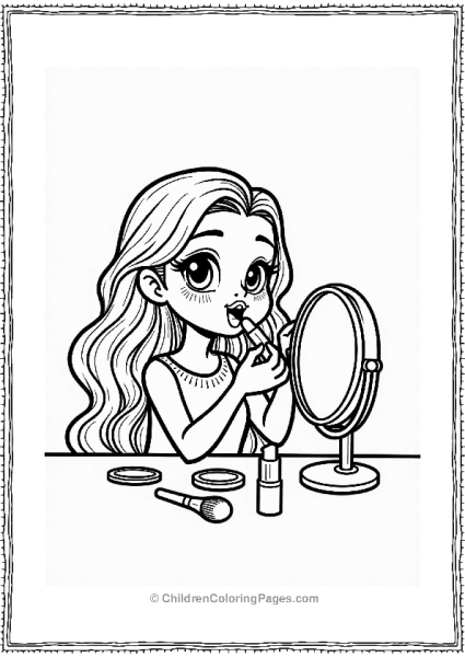 Makeup Theme Cute Character Applying Lipstick Free PDF Printable