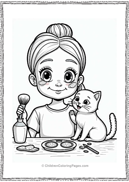 Makeup Theme Girl With Face Mask And Cat Free PDF Printable