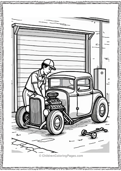Mechanic Working On A Classic Hot Rod Free PDF Printable