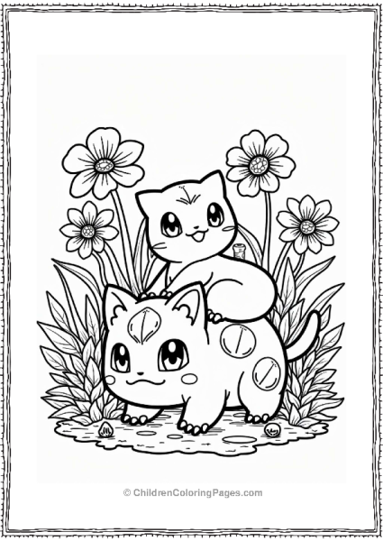 Mew And Bulbasaur In A Garden 1 Free PDF Printable