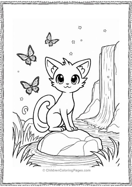 Mew At The Glittering Waterfall Free PDF Printable