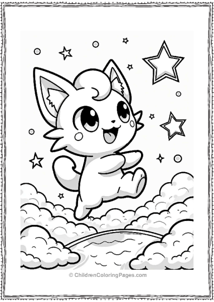 Mew Chasing Shooting Stars In A Cosmic Landscape Free PDF Printable