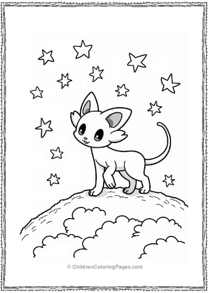 Mew Chasing Stars In A Cloudy Sky Free PDF Printable