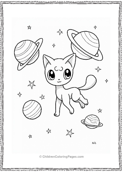 Mew Floating Among Planets And Stars Free PDF Printable