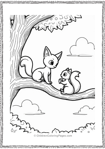 Mew On A Tree Branch With Squirrel Free PDF Printable