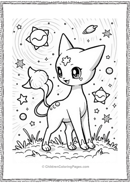 Mew With A Celestial Being Among Galaxies Free PDF Printable