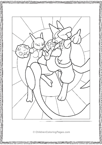Mewtwo And Lucario Fighting Each Other With Energy Free PDF Printable