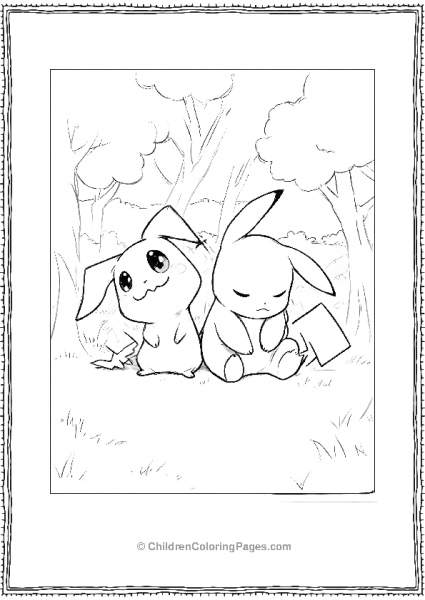 Mimikyu And Pikachu Sitting On The Ground Free PDF Printable
