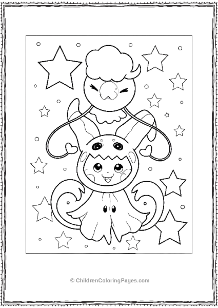 Mimikyu And Stars Coloring Page Free PDF Printable