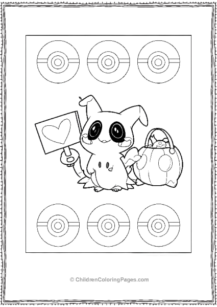 Mimikyu Holding Heart Sign Free PDF Printable