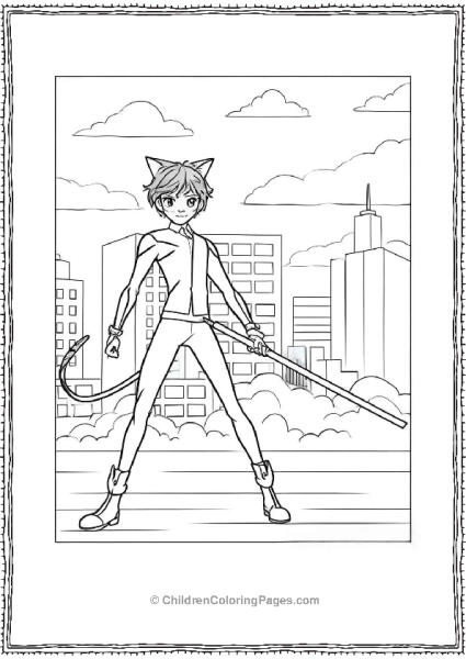Miraculous Ladybug Cat Noir Fighting Bad Guys At Night Free PDF Printable